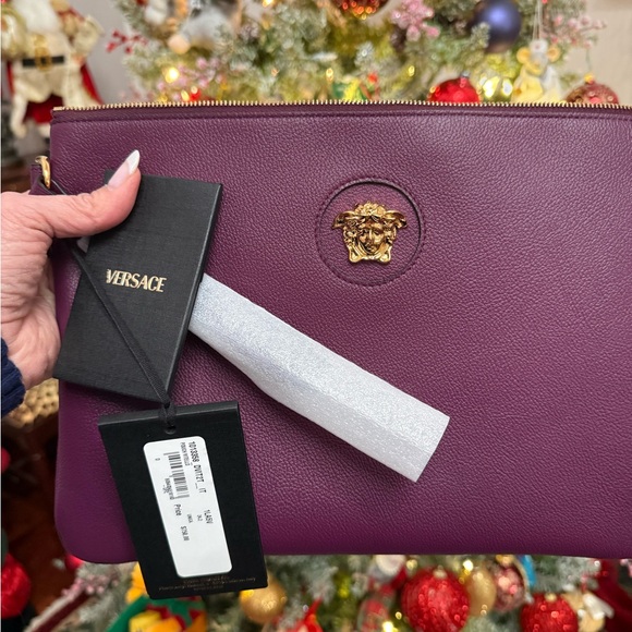 Versace Handbags - Versace Plum Clutch all leather with Medusa